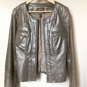 Metallic distressed leather jacket